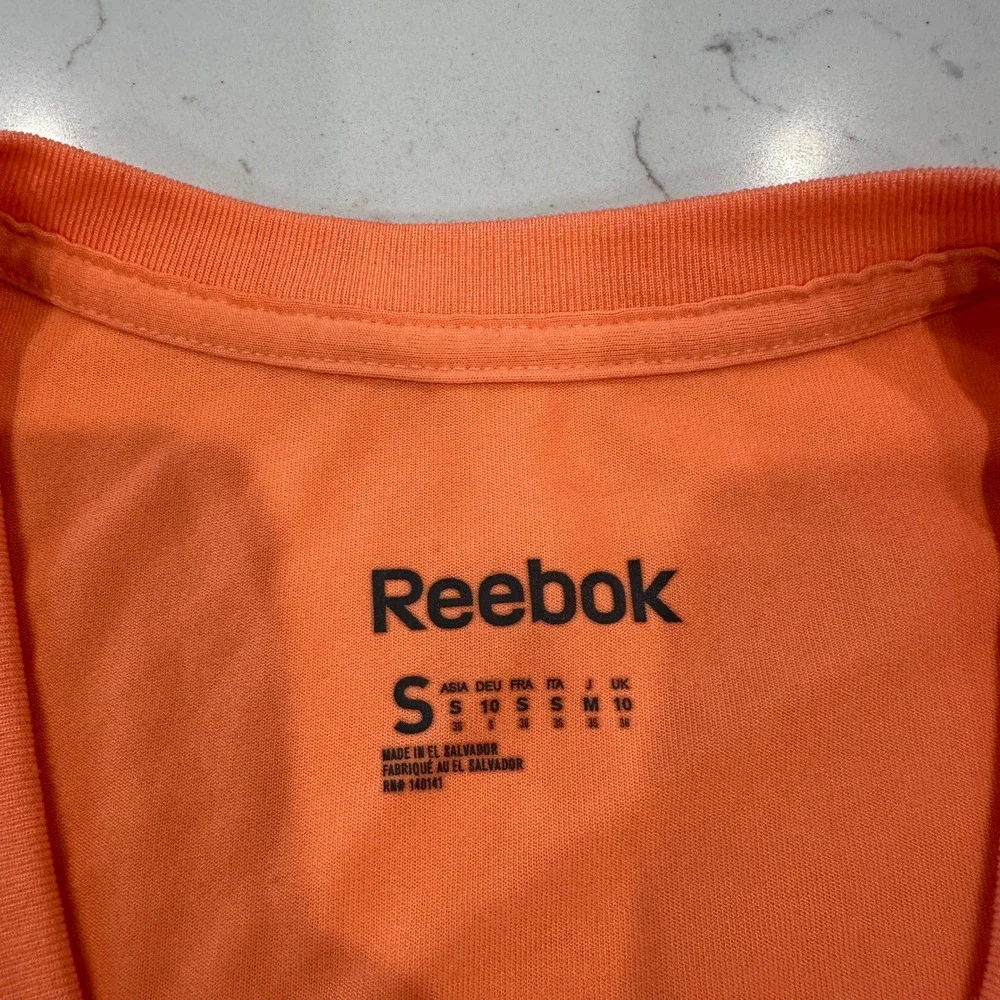 Reebok PlayDry Orange V-Neck Performance T-Shirt Womens Small Short Sleeve